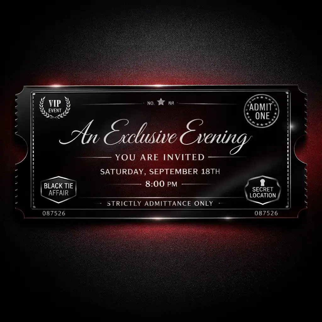 Elegancka karta zaproszenia w stylu biletu eventowego agencji AD-BI