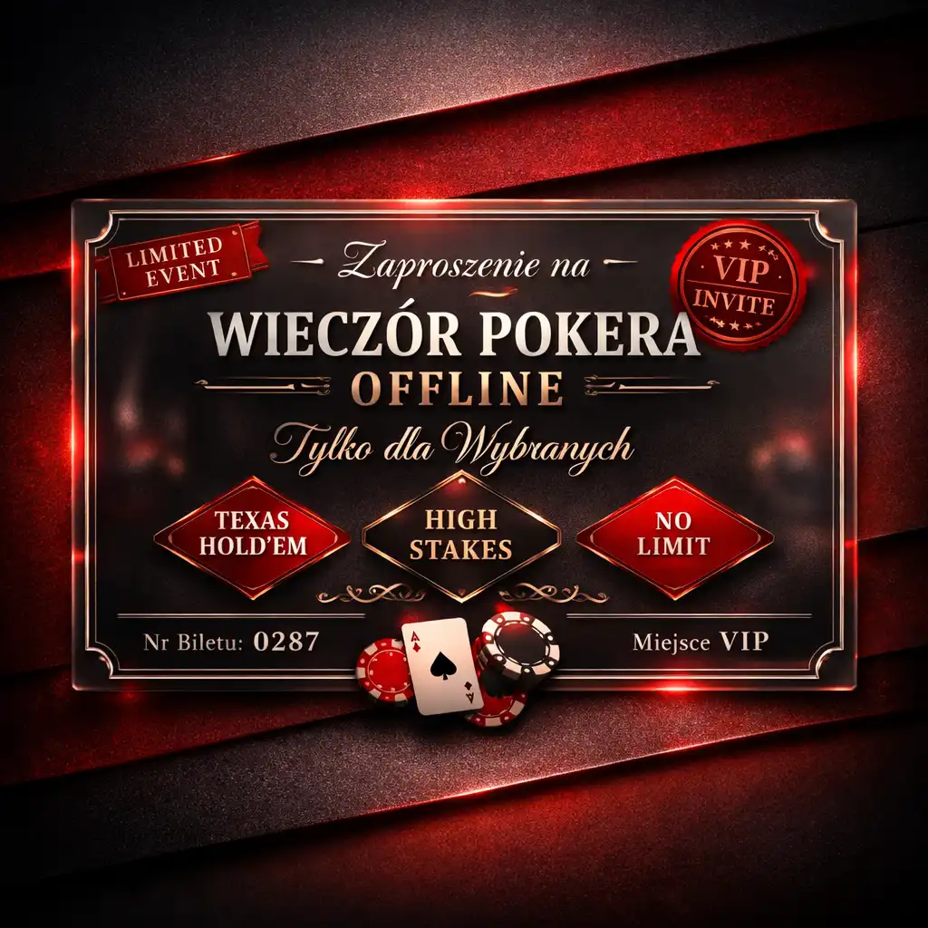 Elegancka karta zaproszeniowa na wieczór pokerowy AD-BI ułożona na ciemnym stole